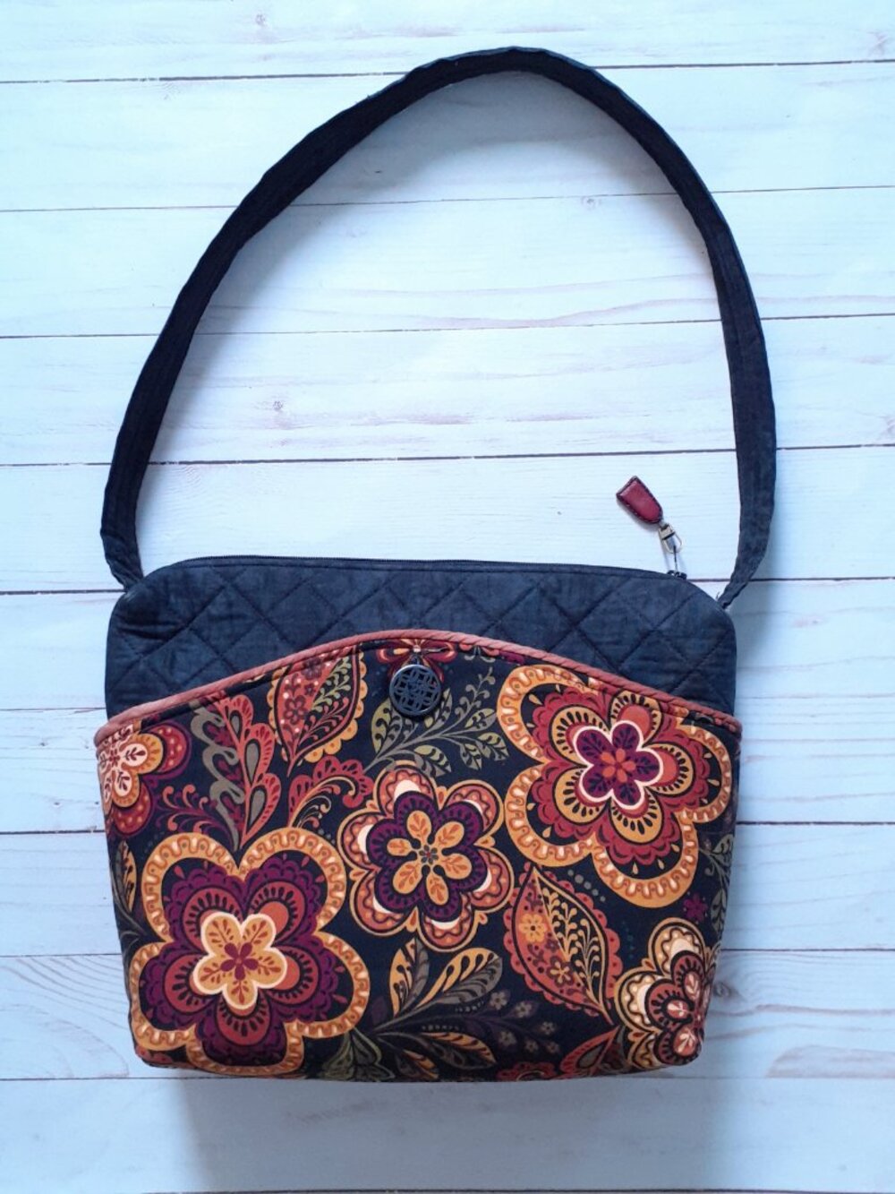 Barb's Bags Quilted Reversible Cover Shoulder Purse Bag Black Batik Orange